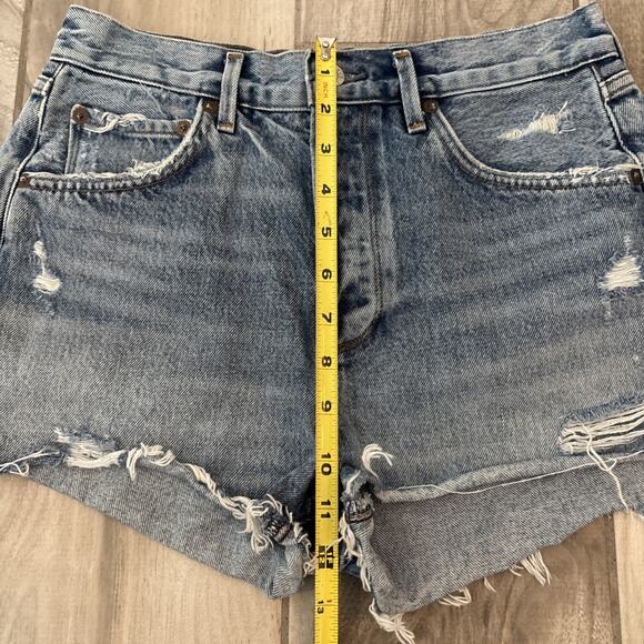Agolde Denim Shorts Blue Jaden Cut Off Distressed Button Fly High Rise Size 28 - Picture 8 of 10
